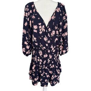Premier Amour Navy Blue Floral Dress 3/4 Sleeves Size 16